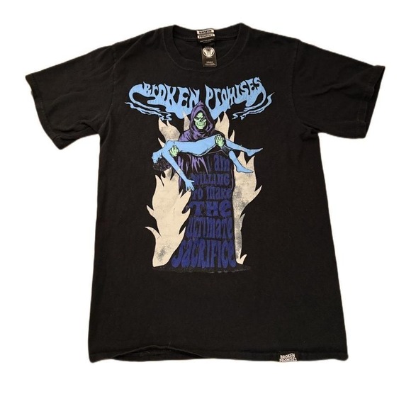 Broken Promises size Small Black Graphic T-Shirt Sacrifice Ghoul carrying woman - Picture 1 of 4